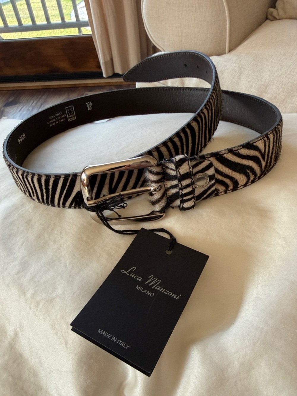 Luca Manzoni Black & White Zebra Print Leather Belt